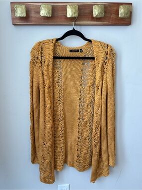 Boho Mustard Yellow Crochet Cardigan - Dex Size Sm - Cottagecore Coastal Grandma
